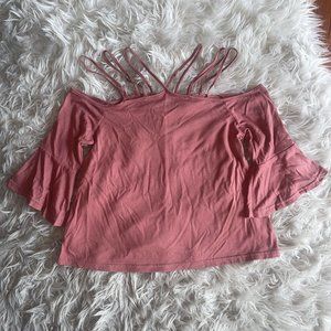 Charlotte Russe mauve off the shoulder quarter sleeve shirt